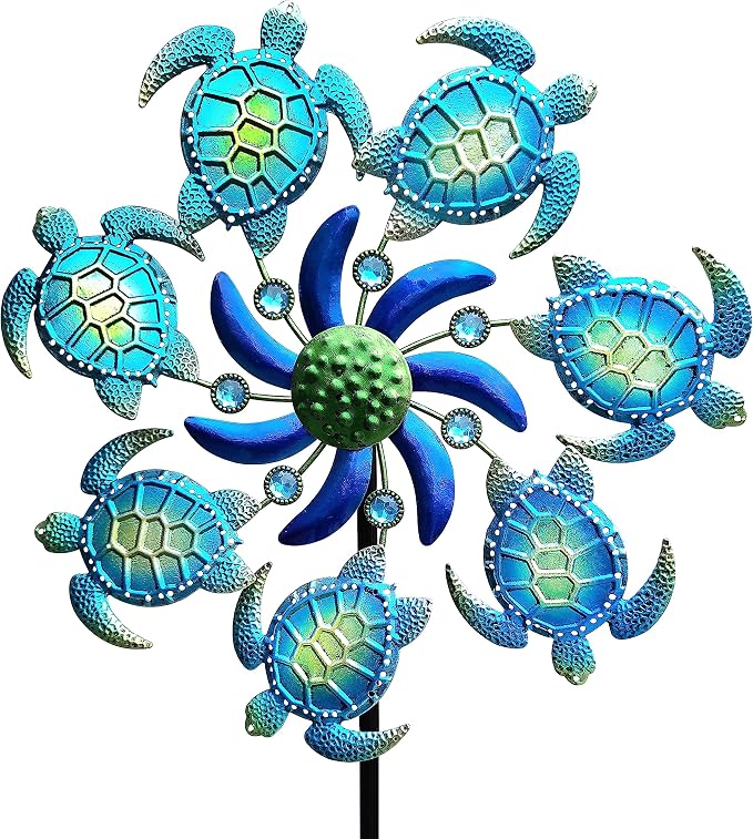 Sea Turtle Wind Spinners Garden Stake, 39" Turtles Wind Spinner Outdoor Decorations- Metal Green Outside Lawn Stake Wind Sculptures for Yard Patio,Lawn & Garden Art Decor