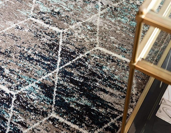 Unique Loom Trellis Frieze Collection Area Rug - Geometric (5' x 8' Oval, Blue Multi/ Ivory)