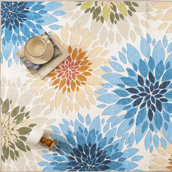 6x9 Indoor Outdoor Area Rug Washable Patio Rug Colorful Non Slip Non Shedding Waterproof Carpet for Living Room Bedroom Porch Backyard Deck Balcony RV Camping Garden Picnic