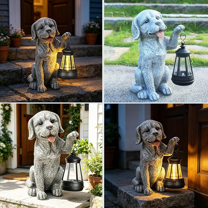 Dog Statue Garden with Solar Lantern - Ideal Gifts for Outdoor Patio, Figurine for Dogs – Gift for Mom, Grandma, Dog Lovers,Birthdays Housewarming Present
