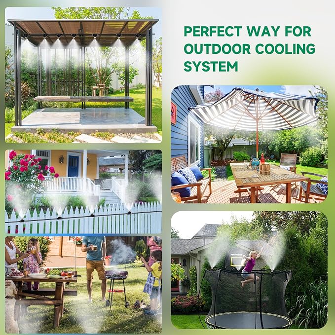 40FT Misters for Outside Patio, Misting Cooling System Anti Leak, Misting Line with 12 Brass Mist Nozzles and Adapter(3/4"), DIY Water Misters for Garden Greenhouse Fan BBQ Party Pool