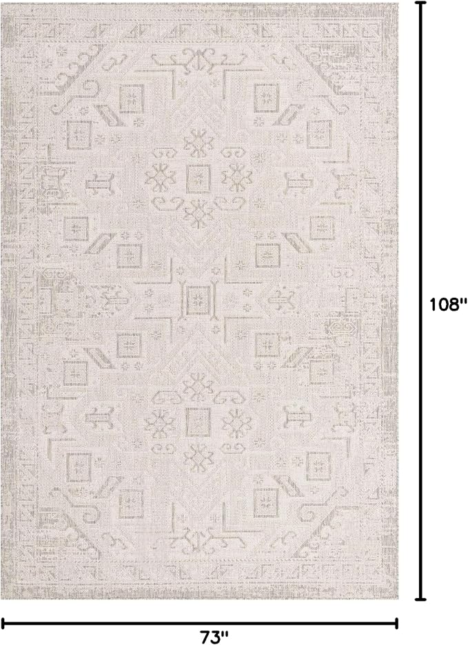 Unique Loom Outdoor Aztec Collection Area Rug - Coba (6' 1" x 9' Rectangle, Light Gray/ Ivory)