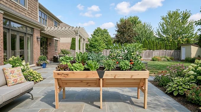 VegTrug Classic Raised Bed, Natural, Medium 1.8m - Made in USA - Uncoated Red Cedar Wood V-Shaped Garden Bed for Outdoor Gardening - Ergonomic Design for Balcony, Patio & Small Spaces  
