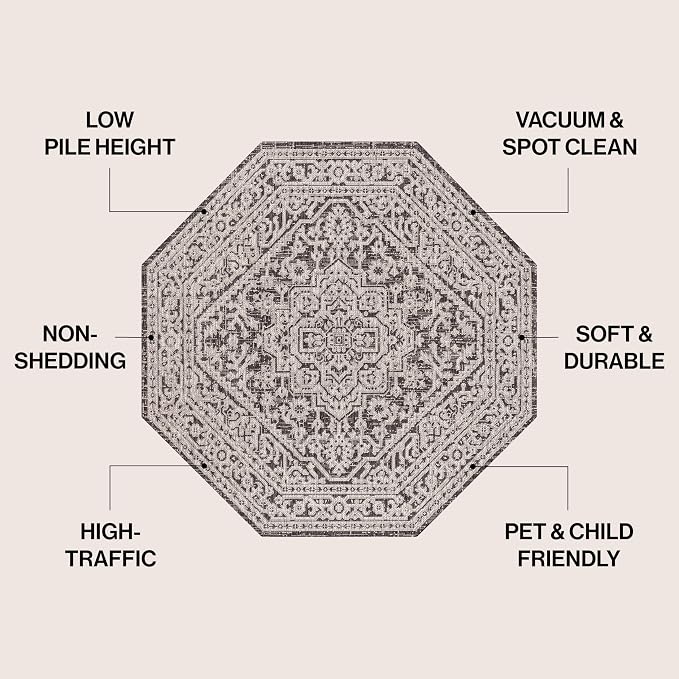 JONATHAN Y Medallion Weave Indoor Outdoor Octagon Area Rug 5 Ft Gray/Black, Sinjuri Textured for Backyard, Patio, Porch, Easy-Cleaning, High Traffic, Pet-Friendly, Non-Shedding (SMB101D-5TGN)