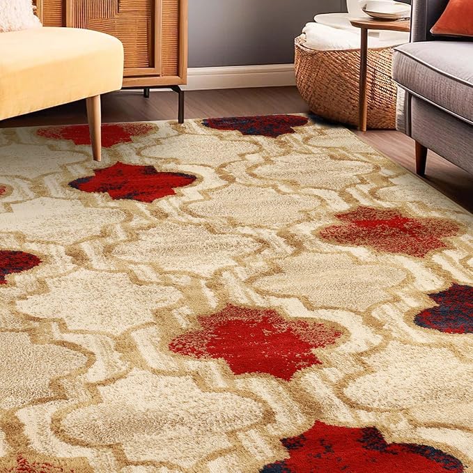SUPERIOR Modern Indoor Area Rug, Non Slip Rug, 5'x8', Beige | Geometric Design Floor Décor, Easy Care High Traffic Areas Living Dining Room, Bedroom, Office, Entryway, Viking Collection