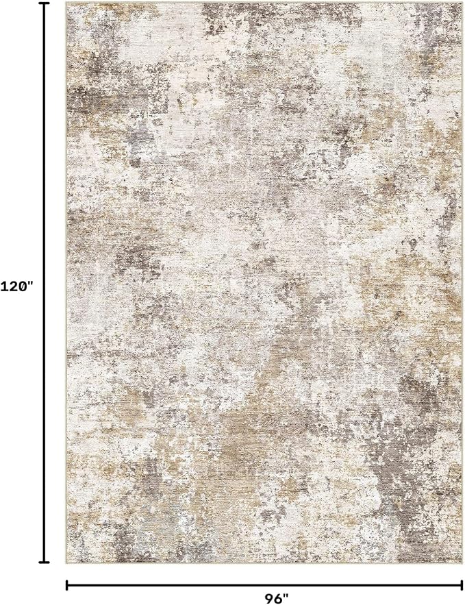 Nakagishi 8X10 Abstract Washable Area Rugs for Living Room-Golden Brown | Modern Non-Slip Silicone Backing Low Pile Soft Carpet for Bedroom Dining Decor for Families with Kids and Pets