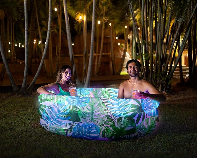 Poolcandy Inflatable Sunning Pools for up to 3 Adults (Illuminated LED Tropical Palms Day & Night Inflatable Sunning Pool)