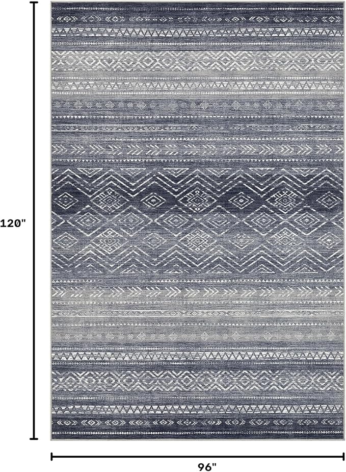 Tortania Area Rug Living Room Rugs- 8x10 Washable Large Soft Neutral Boho Moroccan Bohemian Farmhouse Rug Indoor Floor Carpet for Bedroom Under Dining Table Home Office Decor - Blue Gray