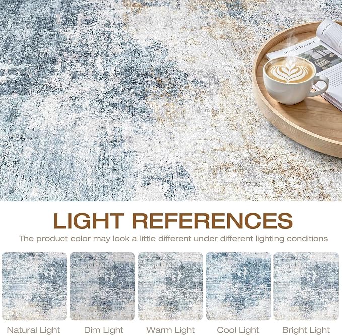 LOONGRUG 6x9 Area Rug Washable Neutral Modern Rug for Living Room Blue Gold | Abstract Soft Stain Resistant Indoor Non-Slip Carpet for Bedroom Nursery Kids Office Playroom Dining Room
