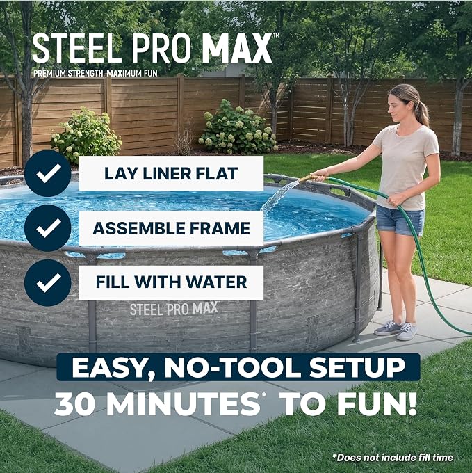 Bestway Steel Pro MAX 12' x 30" Above Ground Swimming Pool Set with Pump | Durable Round Metal Frame Outdoor Backyard Pool, Puncture-Resistant Liner - Filter Pump Included, Stacked Stone Print