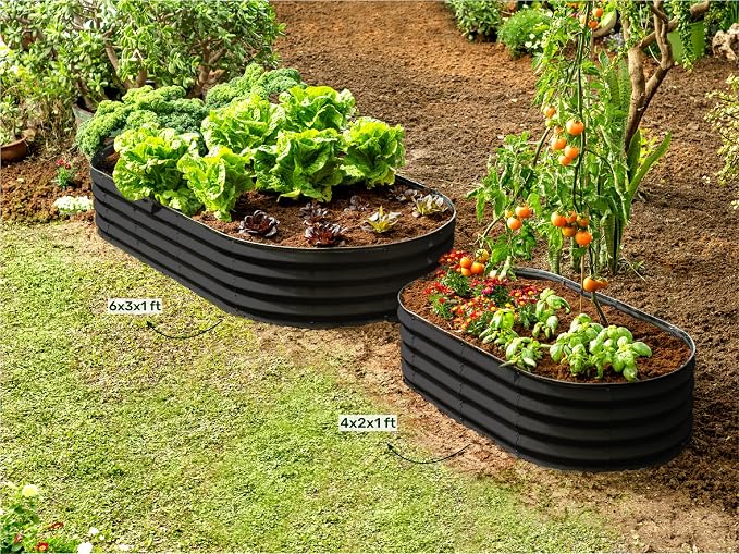 Plant & Plot Galvanized Raised Garden Beds Outdoor // 6×3×1 ft (2-Pack) Planter Raised Beds for Gardening, Vegetables, Flowers // Large Metal Garden Box // Patented Tool-Free Design (Black)