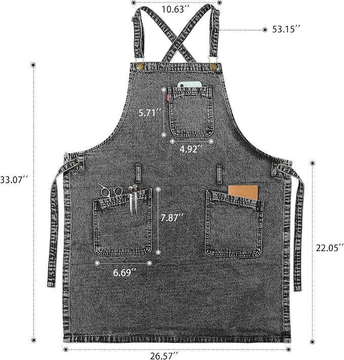 Denim Chef Apron for Women with Pockets, Jean Waitress Server Kitchen Apron for Men Cooking Gardening Painting