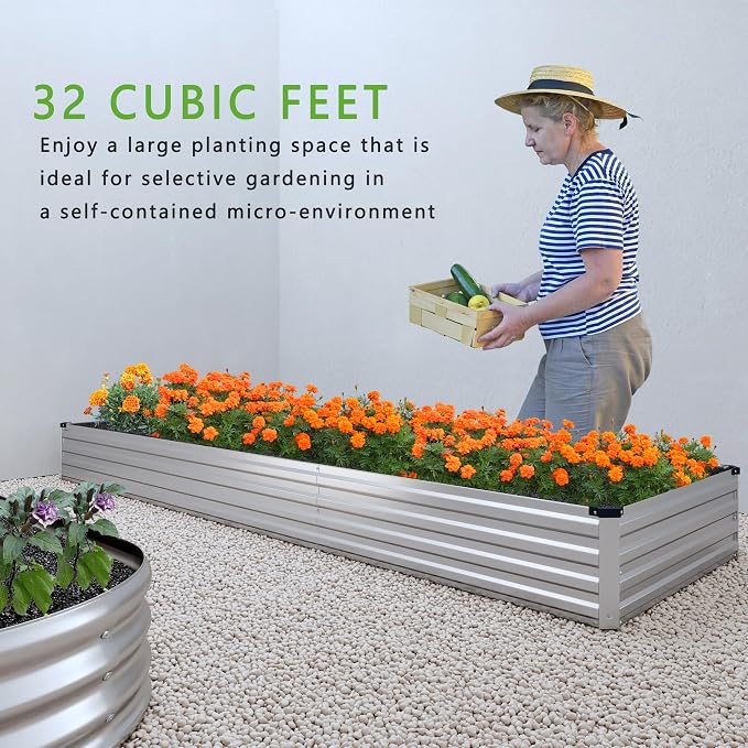 DIIYIV 12x2x1FT Galvanized Raised Garden Bed Kit,Vegetable Boxes-Rectangle Metal Flower Box,Large Planter Raised Beds Outdoor Garden for Planting,Fruit,Herb-Silver