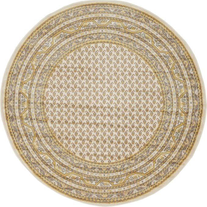 Unique Loom Williamsburg Collection Traditional Border with Dotted Center Area Rug, Round 5' 1" x 5' 1", Beige/Yellow
