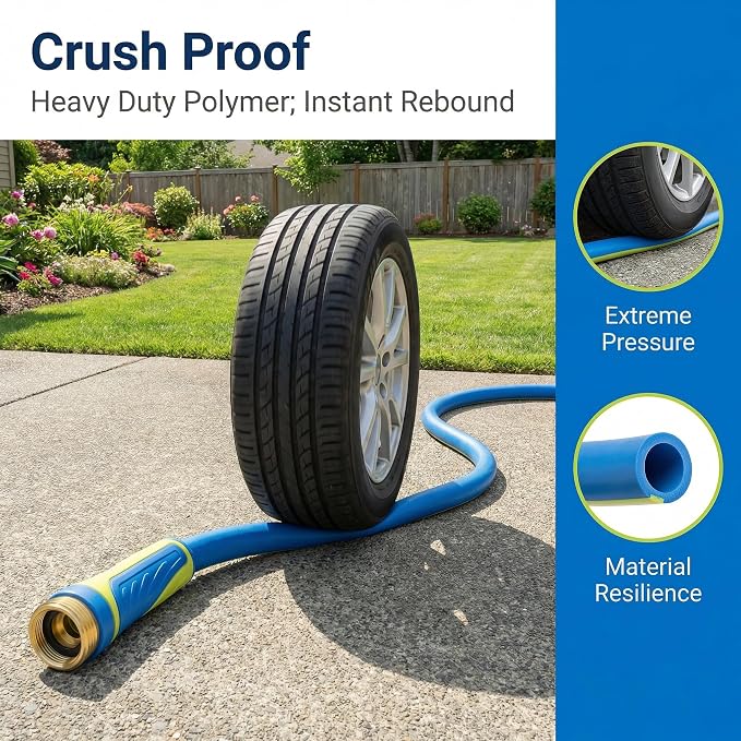 PremiumPro 25FT 5/8" Heavy Duty Reinforced Garden Hose, Large Flow,600 PSI Burst Pressure, Four Layer Hybrid Polymer Anti Kink with 360 Swivel Brass Connectors and handle for yard,washing & irrigation