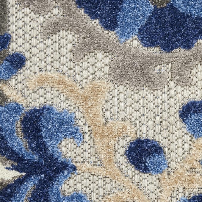 Nourison Home Aloha Natural Blue 4' x Round Area Rug - Easy Clean, Non Shedding, Bed Room, Living Room, Dining Room, Kitchen (4' x Round)