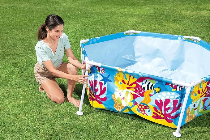 Bestway Steel Pro Frame Pool with Sun Protection Roof Splash-in-Shade Without Pump Diameter 183 x 51 cm Colourful Underwater Design Round