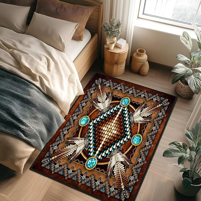 Entryway Rug 3x5 Rugs for Bedroom,Southestern Area Rugs Washable Non Slip Bedside Rug,Aztec Tribal Native American,Indoor Accent Throw Carpet Western Floor Carpets for Living Room,Entrance,Office