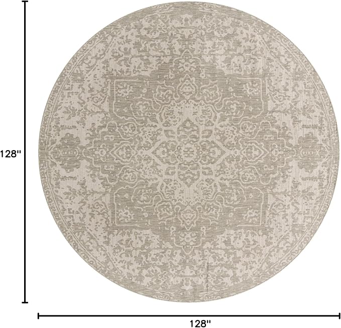 Unique Loom Outdoor Collection Area Rug - Dubai (10' 8" Round, Gray/ Ivory)