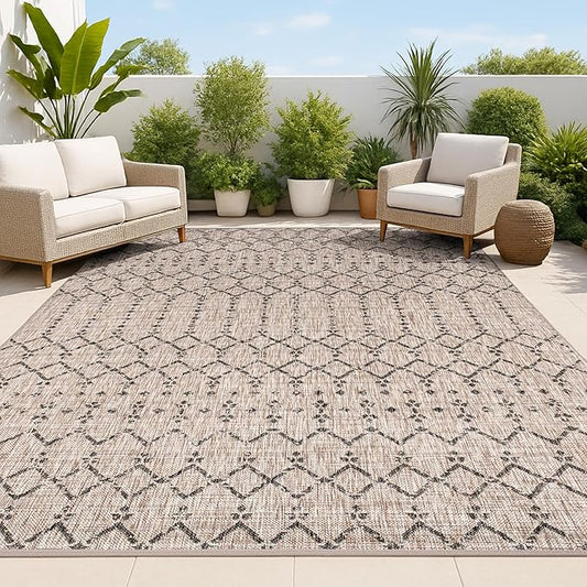 JONATHAN Y Moroccan Geometric Indoor Outdoor Area Rug 10X14 Natural/Black, Ourika Textured Weave for Backyard, Patio, Porch, Easy-Cleaning, High Traffic, Pet-Friendly, Non-Shedding (SMB108D-14)