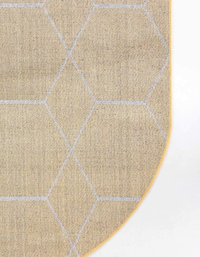 Unique Loom Trellis Frieze Collection Area Rug - Geometric (5' x 8' Oval, Yellow/ Ivory)