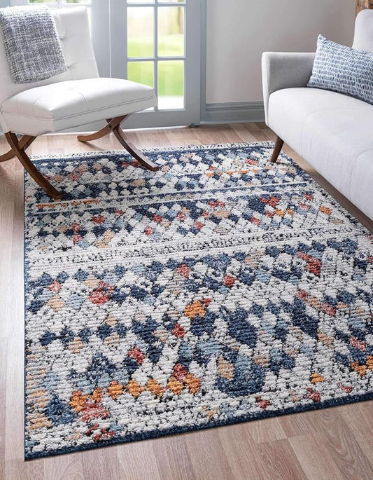 Unique Loom Morocco Collection Abstract Border, Diamond, Bohemian Area Rug (5' 0 x 8' 0 Rectangular, Multi/Blue)
