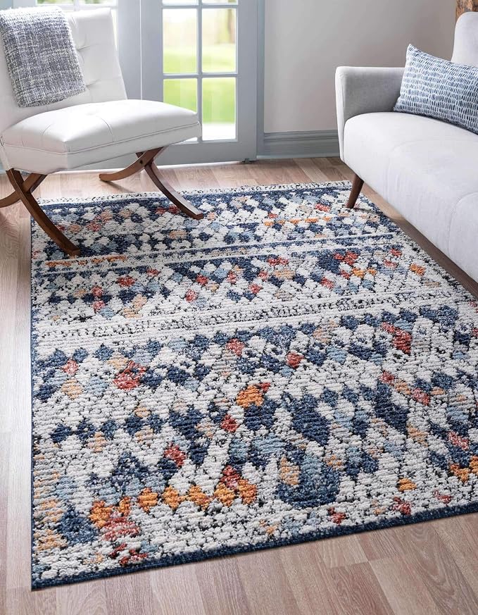 Unique Loom Morocco Collection Abstract Border, Diamond, Bohemian Area Rug (2' 2 x 3' 0 Rectangular, Multi/Blue)