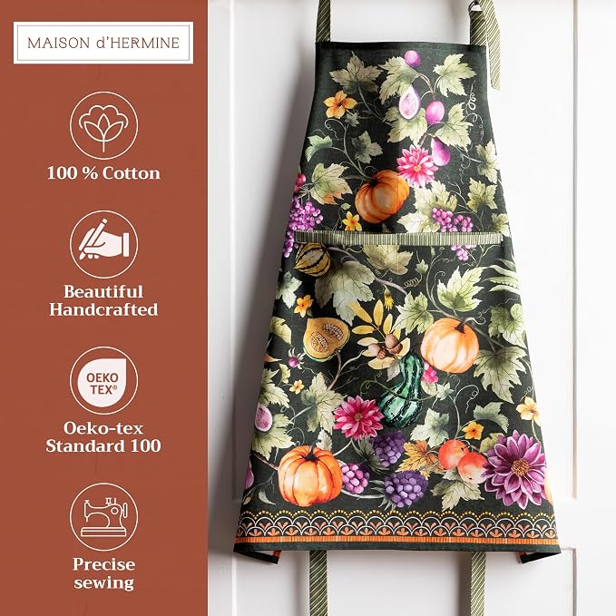 Maison d' Hermine Aprons for women with Pocket 100% Cotton (27.50"x31.50") | Adjustable Neck Strap & long ties Apron Men Chef Wedding Cooking Gardening Server Maid