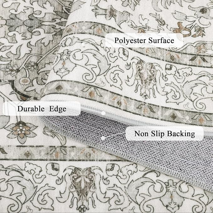 U'Artlines 2' x 6' Boho Hallway Runner Rug, Non Slip Runners, Grey Taupe | Washable, Vintage Farmhouse Kitchen Rug, Accent Area Carpet, for Entryway Laundry and Living Room