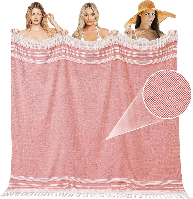 Extra Large Turkish Beach Towel Picnic Mat Throw Blanket Oversized Sand Free Quick Dry Resistant Lightweight Sandless Cloud Hawaii Honeymoon Travel Essentials Xl Big Jumbo Women Summer Vacation Gift