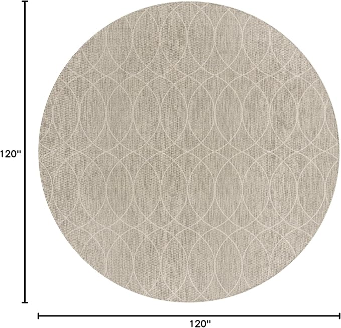 Unique Loom Outdoor Trellis Collection Area Rug - Gitter (10' Round, Light Gray/ Ivory)
