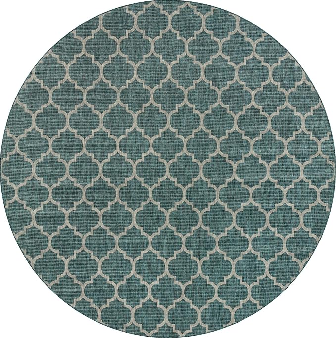 Unique Loom Outdoor Trellis Collection Area Rug - Trellis (Round 13' 0" x 13' 0", Teal/ Gray)