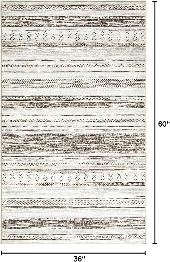 Tortania Area Rug Living Room Rugs - 3x5 Washable Large Soft Neutral Boho Moroccan Bohemian Farmhouse Rug Indoor Floor Carpet for Bedroom Under Dining Table Home Office Decor - Cream Brown