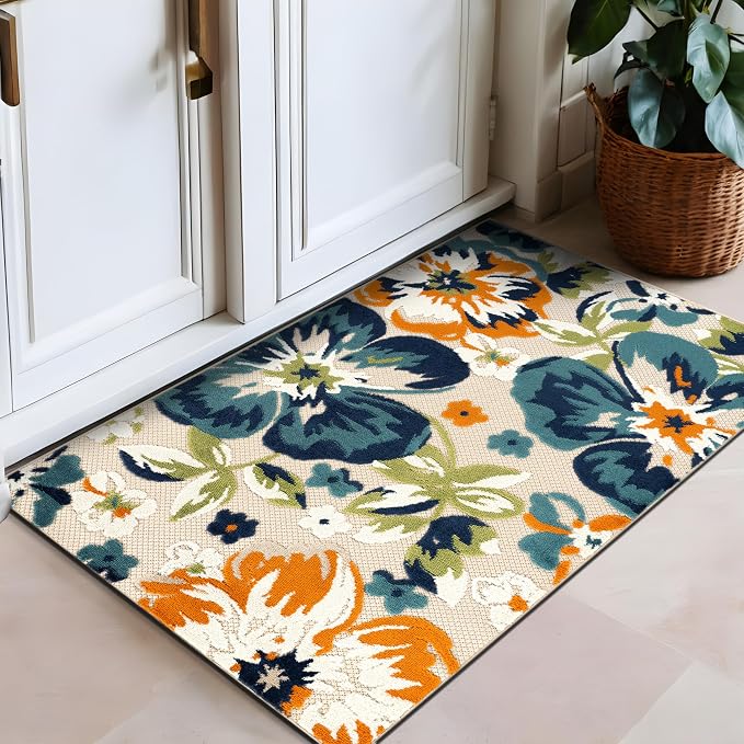 Rugshop Multi Bergamo Floral Indoor/Outdoor Runner Rug Machine Washable for Hallway, Entryway and Kitchen, 2'7" x 4'