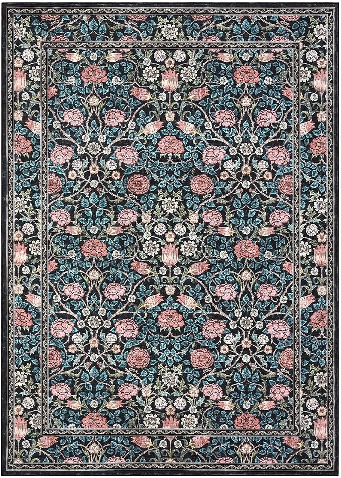 GarveeHome Blue Floral 2.5x8 Runner Rug for Kitchen Hallways | Washable Entryway Bedroom Bathroom Dorm Rug Vintage Boho Rugs Low-Pile Non-Slip Stain Resistant TPE Backing