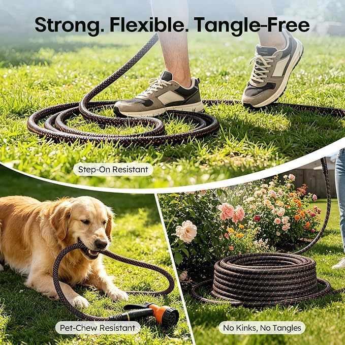 Garden Hose, 3/4" Flexible Water Hose Ultra Lightweight, Non-Expandable with 10 Function Nozzle, Kink-Free, Leak-Proof, 360° Swivel, Abrasion Resistant & Easy to Store for Yard Lawn, Outdoor (50ft)
