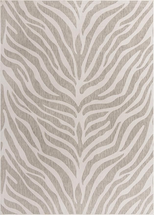 Unique Loom Outdoor Safari Collection Area Rug - Tsavo (10' x 14' 1" Rectangle, Gray/ Ivory)