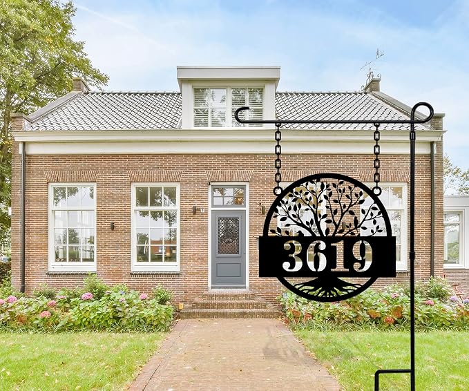 Custom Metal House Sign,Metal House Street Number Sign, Custom House Number Garden Flag, Hanging Lamp Post Address Plaque with House Number, Metal Address Sign for Yard, Hanging Mailbox Numbers Plaque