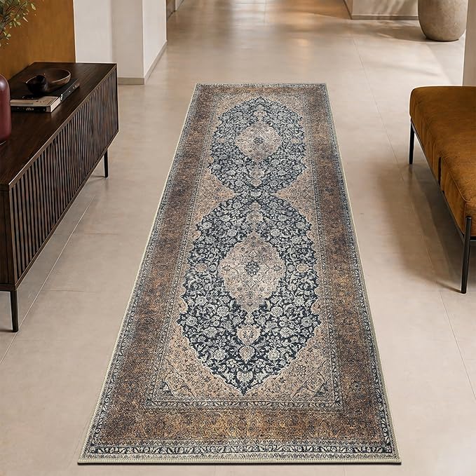 Keen Home Design Vintage Washable Runner Rug, Non-Slip Low Pile, 2x7 | Machine Washable Cotton Chenille, 0.25In Low Pile, Rubber Non-Slip Back; Kitchen, Hallway, Bathroom, Laundry Room