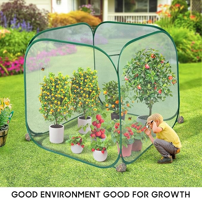 2 Pack Pop Up Mesh Plant Cover, 35.4x35.4x38.2 Inch No Build Protection Against Insects Garden Netting, Raised Bed Cover for Barrier Against Insects for Vegetable Plant Fruit Animals