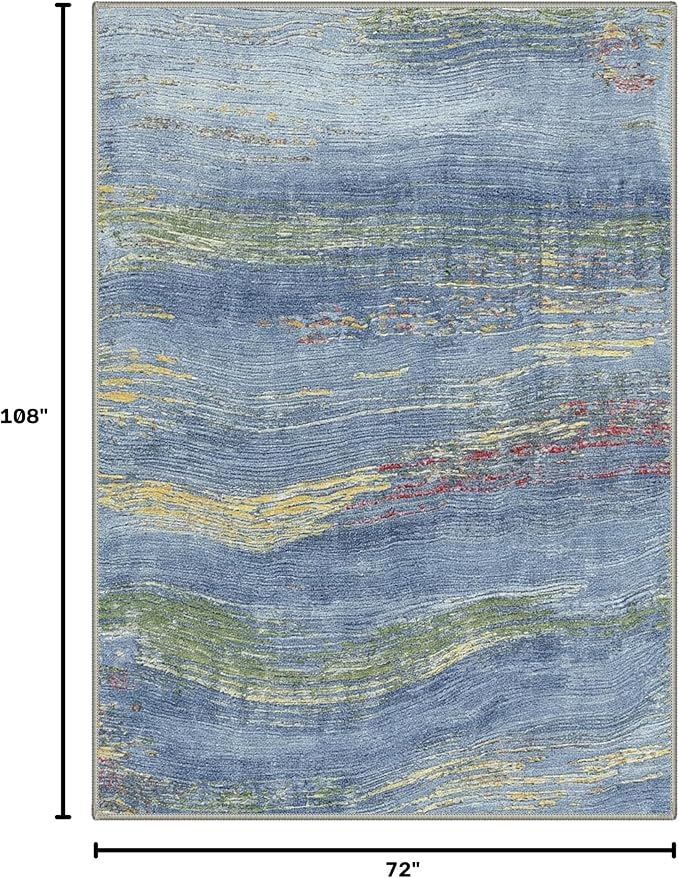 BEIMO 6x9 Washable Area Rug for Living Room, Wave Abstract Ocean Blue | Soft Machine Washable Modern Rug,Streaks Pattern Non Slip Indoor Carpet for Dining Room Playroom Bedroom Office