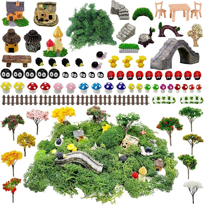 Cayway 83 PCS Fairy Garden Accessories Outdoor, Fairy Supplies Micro Landscape Decoration, Mixed Model Trees for DIY Craft Garden Decoration