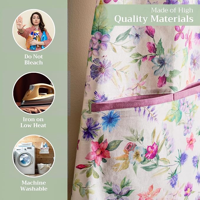 Maison d' Hermine Aprons for women with Pocket 100% Cotton (27.50"x31.50") | Adjustable Neck Strap & long ties Apron Men Chef Wedding Cooking Gardening Server Maid
