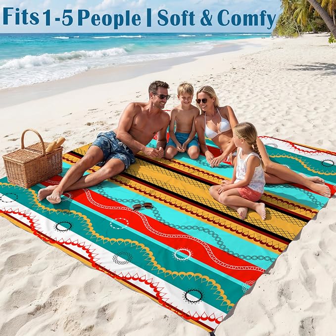 Famstar Beach Blanket Oversized Extra Large 78"X81"/10'X9',Waterproof Sandproof Beach Blanket 2-8 Adults Lightweight Durable for Travel Camping Hiking Picnic