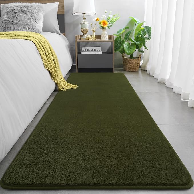 Amearea Modern Soft Hallway Runner Rug, 2x6 Olive Green Washable Runner Rug | Fluffy Bedroom Bedside Rugs, Indoor Non Slip Memory Foam Rug Carpet for Hallway Entrance Kitchen Living Room Decor