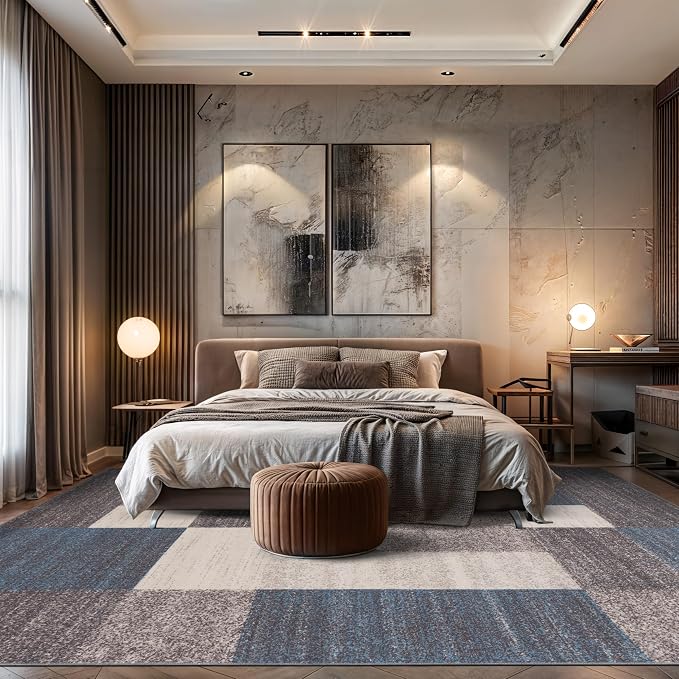 Rugshop Geometric Boxes Non-Slip Contemporary Area Rug Blue 10' x 14' | Non-Shedding, Rectangular, Size 10' x 14', Living Room, Bedroom, Dining Room, Home Office, Kitchen, Entryway, Hallway