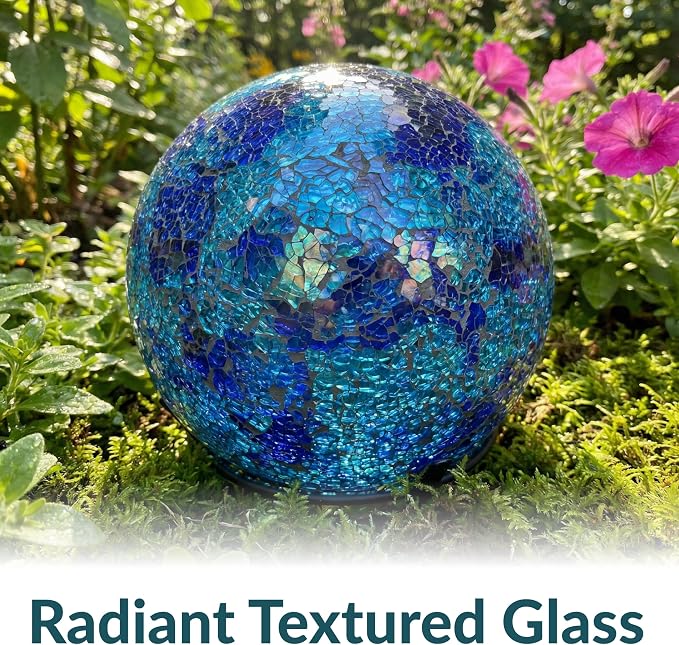 Sunnydaze 10" Mosaic Glass Gazing Ball for Garden, Globe for Outdoor Decor | Deep Ocean Swirl, 2pk, Decorative Sphere Fits Most Stands, Garden Ball for Outside, Flower Bed, Backyard, or Indoor Display