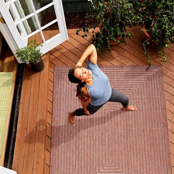 Adiva Rugs Outdoor Indoor Area Rug, Weather Resistant, Easy to Clean, Stain Resistant Floor Mat for Dining Room, Backyard, Deck, Patio (Copper Weiss, 2'6" x 7')