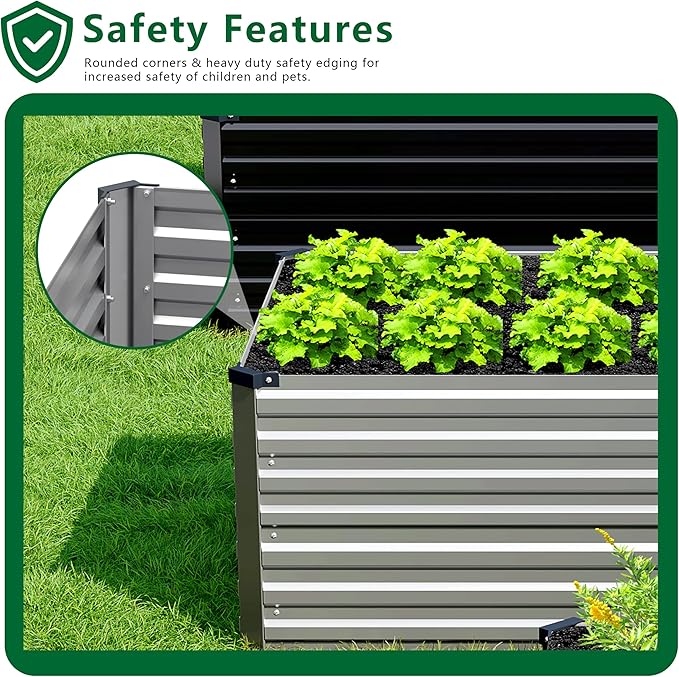 DIIYIV Galvanized Raised Garden Bed Kit Outdoor Patio,8x2x2ft Large Rectangular Metal Planter Boxes,Deep Root Box Planter for Gardening,Vegetables,Flowers,Herbs-Silver