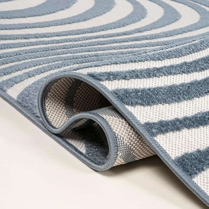 JONATHAN Y Maribo High-Low Abstract Striped Dark Blue/Cream 5x8 Indoor/Outdoor Area Rug for Patio, Backyard, Living Room, Bedroom, Office, Hose-Washable (SCN103E-5)